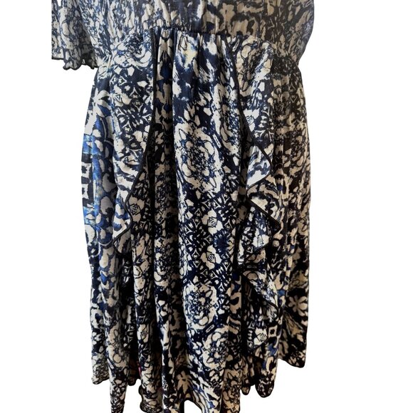 Zara Blue & White Floral Print Small Dress V-Neck - Picture 9 of 12